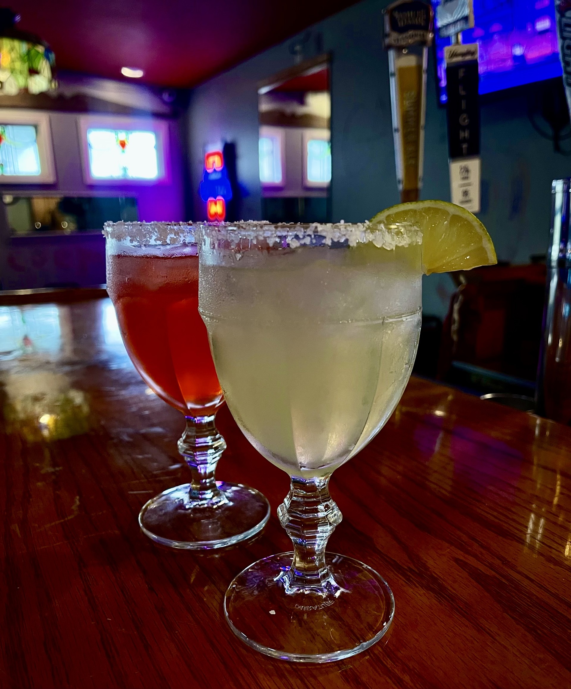 Freshly made lime and strawberry margaritas at Italian Village's Monday Margarita special